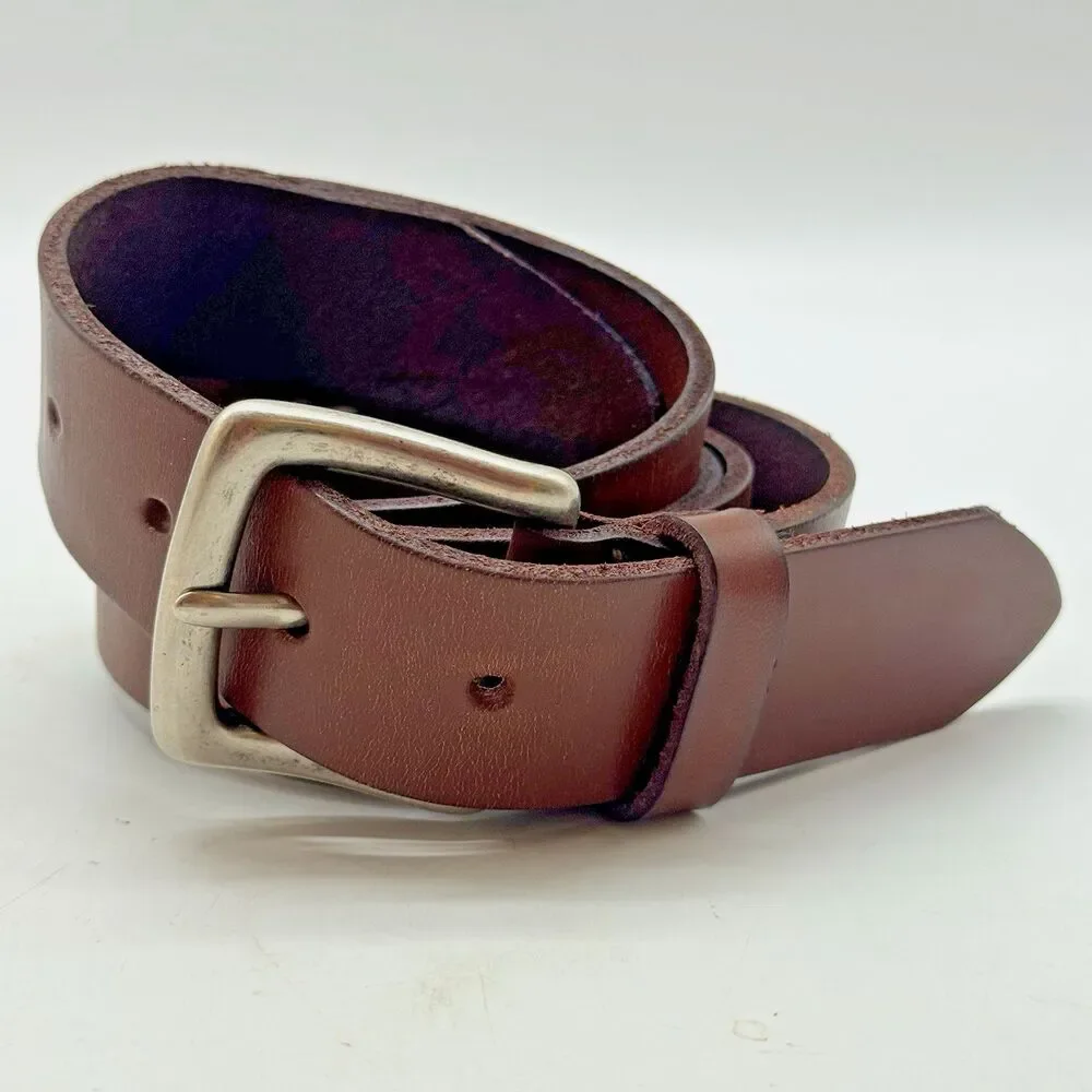 Polo Ralph Lauren Brown Leather Belt Men's 38 Solid Brass Silver Plated Buckle